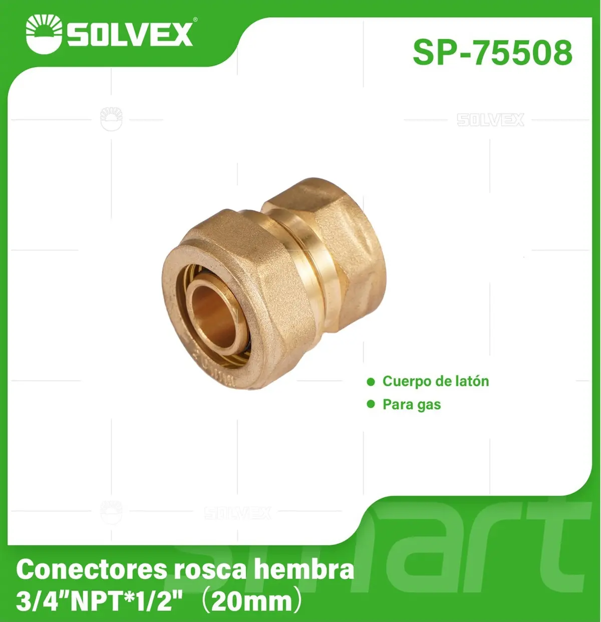 Conector De Compresión Roscado Hembra 3/4" Npt X 1/2" (20 Mm) En Latón. Unión Para Agua Y Gas. 1