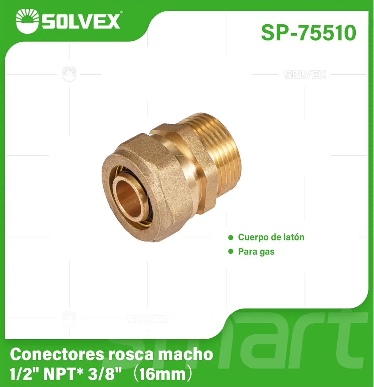Conector De Compresión Roscado Macho 1/2" Npt X 3/8" (16 Mm) En Latón. Unión Para Agua Y Gas. 1