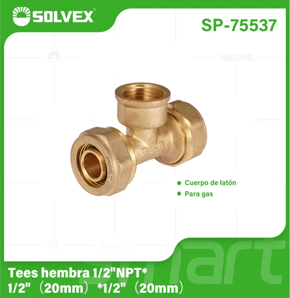 Tee De Compresión Hembra 1/2" Npt X 1/2" (20 Mm) En Latón. Conector En T Para Agua Y Gas. 1