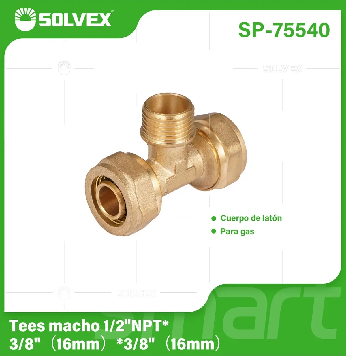 Tee De Compresión Macho 1/2" Npt X 3/8" (16 Mm) En Latón. Conector En T Para Agua Y Gas. 1