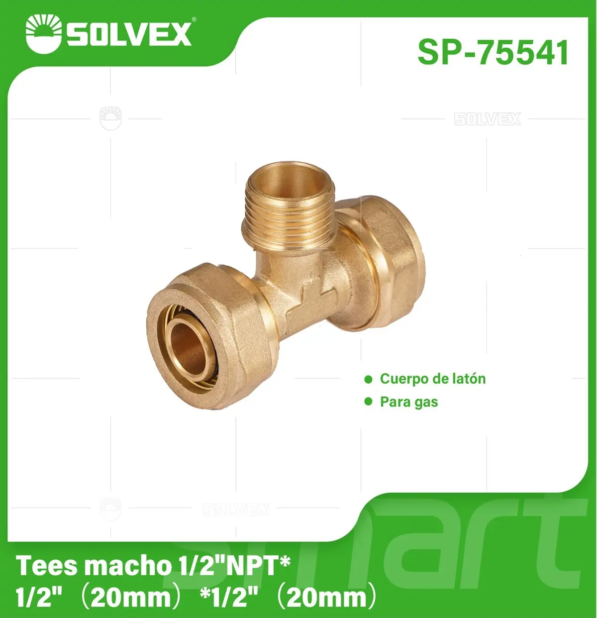 Tee De Compresión Macho 1/2" Npt X 1/2" (20 Mm) En Latón. Conector En T Para Agua Y Gas. 1