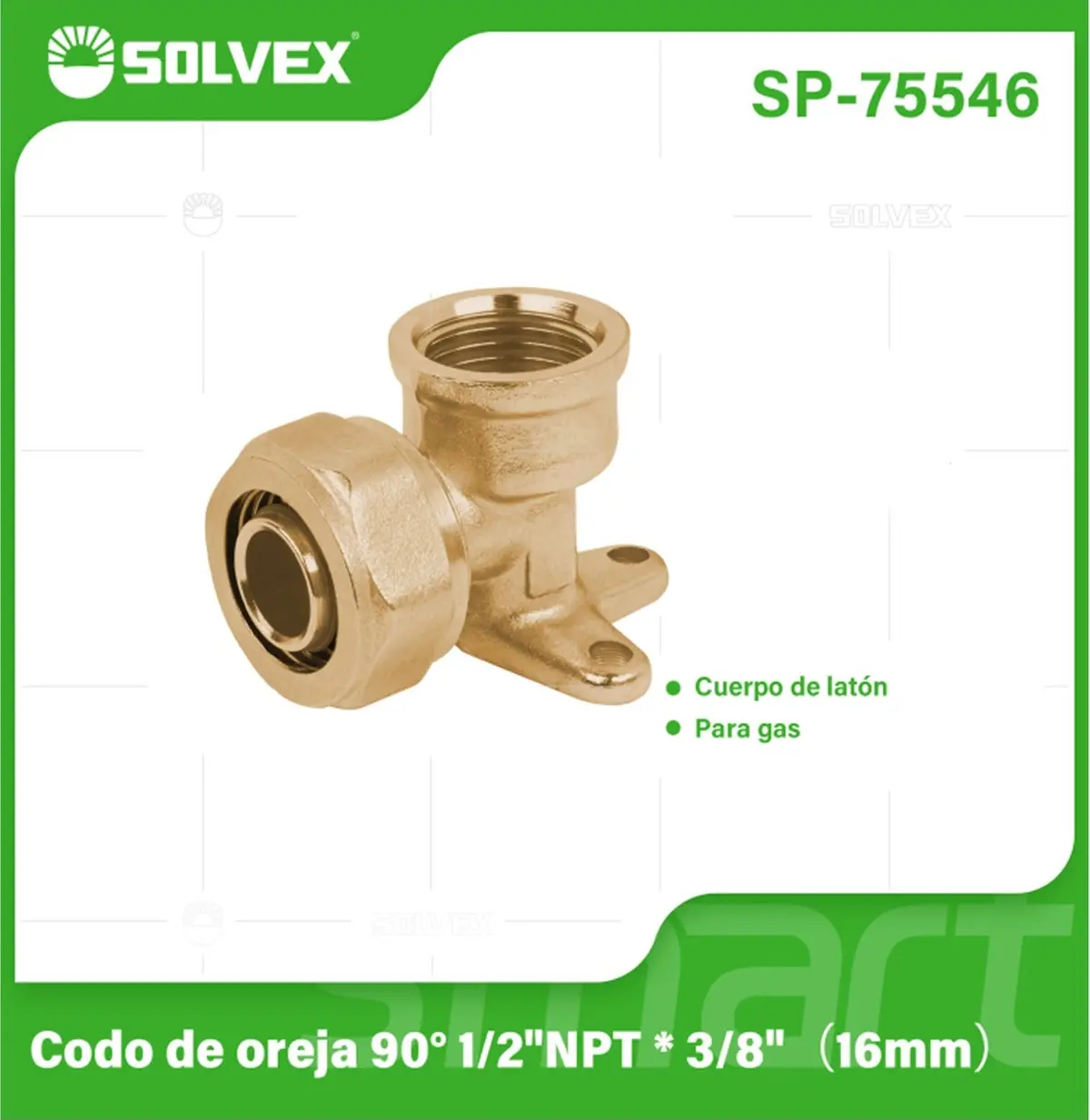 Codo De Compresión De Oreja 90° 1/2" Npt X 3/8" (16 Mm) En Latón. Soporte Fijo Para Agua Y Gas. 1