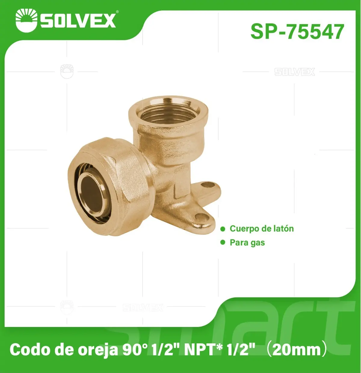 Codo De Compresión De Oreja 90° 1/2" Npt X 1/2" (20 Mm) En Latón. Soporte Fijo Para Agua Y Gas. 1