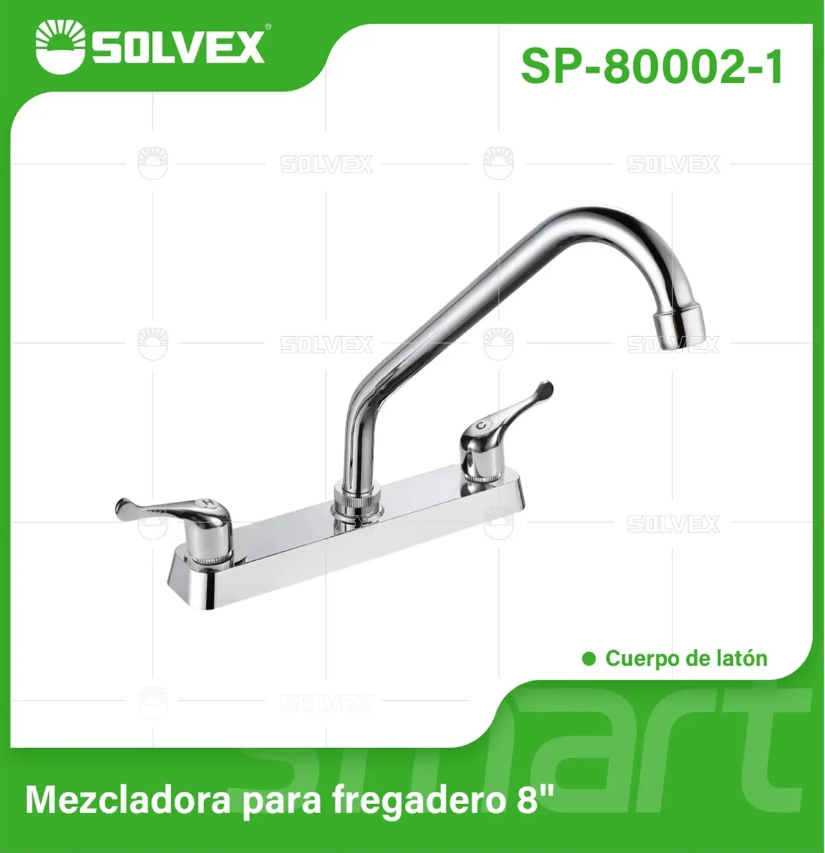 Llave Mezcladora 8" Para Fregador De Cocina. Grifo De Latón Con Manerales De Palanca Y Pluma Giratoria. 1