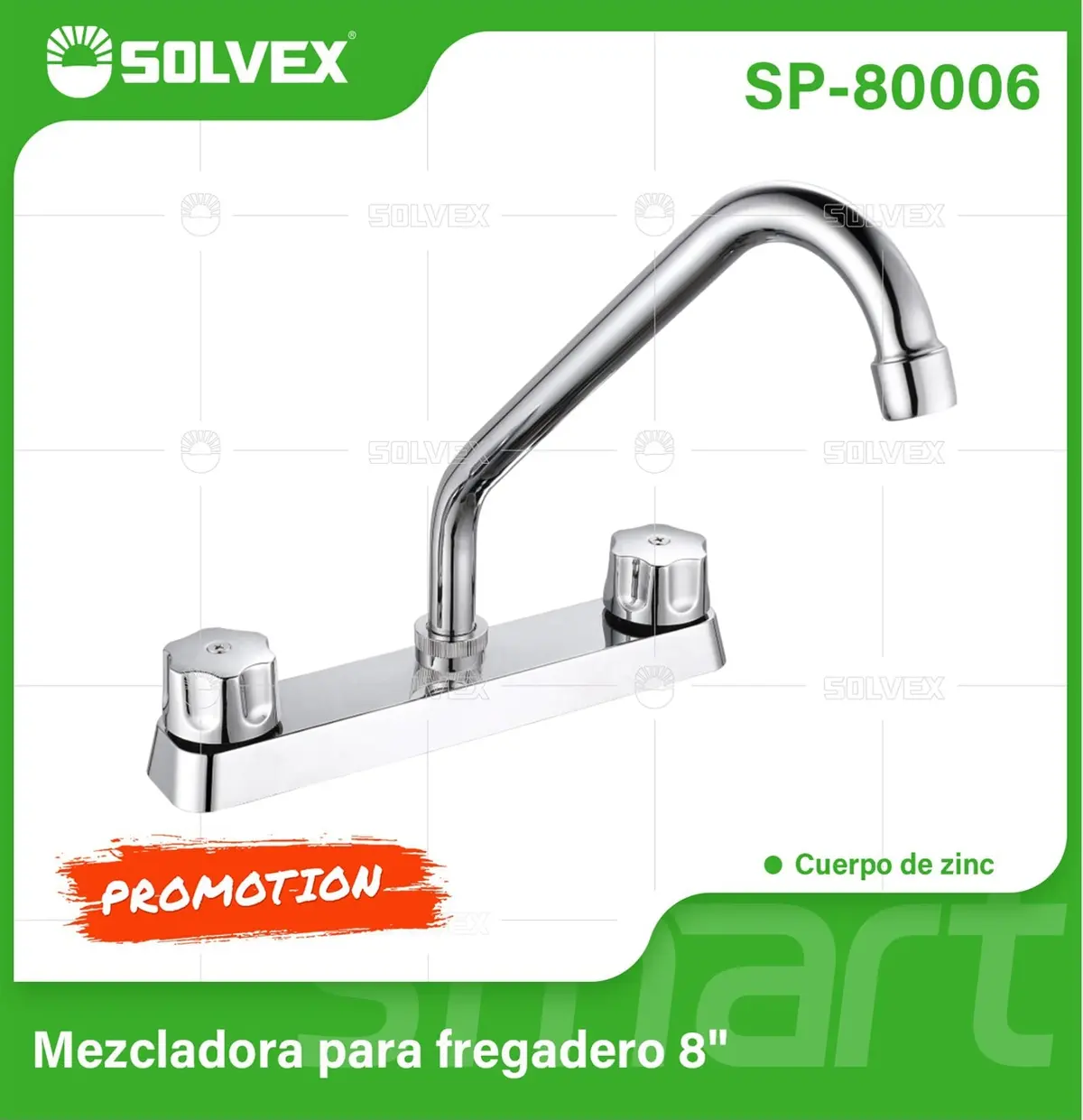 Llave Mezcladora 8" Para Fregador De Cocina. Grifo Doble Manija Con Pluma De Agua Fría Y Caliente. Acabado Cromado. 1