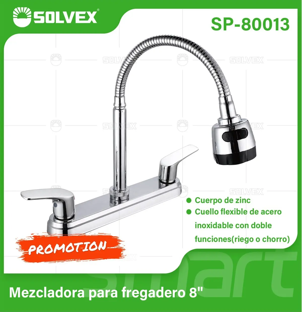 Grifo Para Fregador De Cocina 8". Pluma Con Cuello Flexible De Acero Inoxidable Y Doble Función (Riego O Chorro). 1