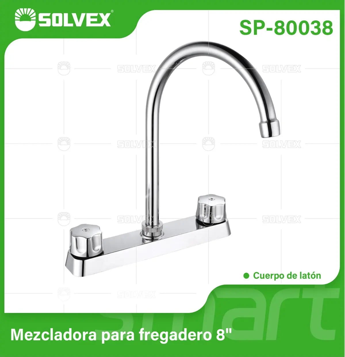Grifo Para Fregador De Cocina 8". Llave Pluma Alta De Acero Inoxidable Con Giro Completo. Agua Fría Y Caliente. 1