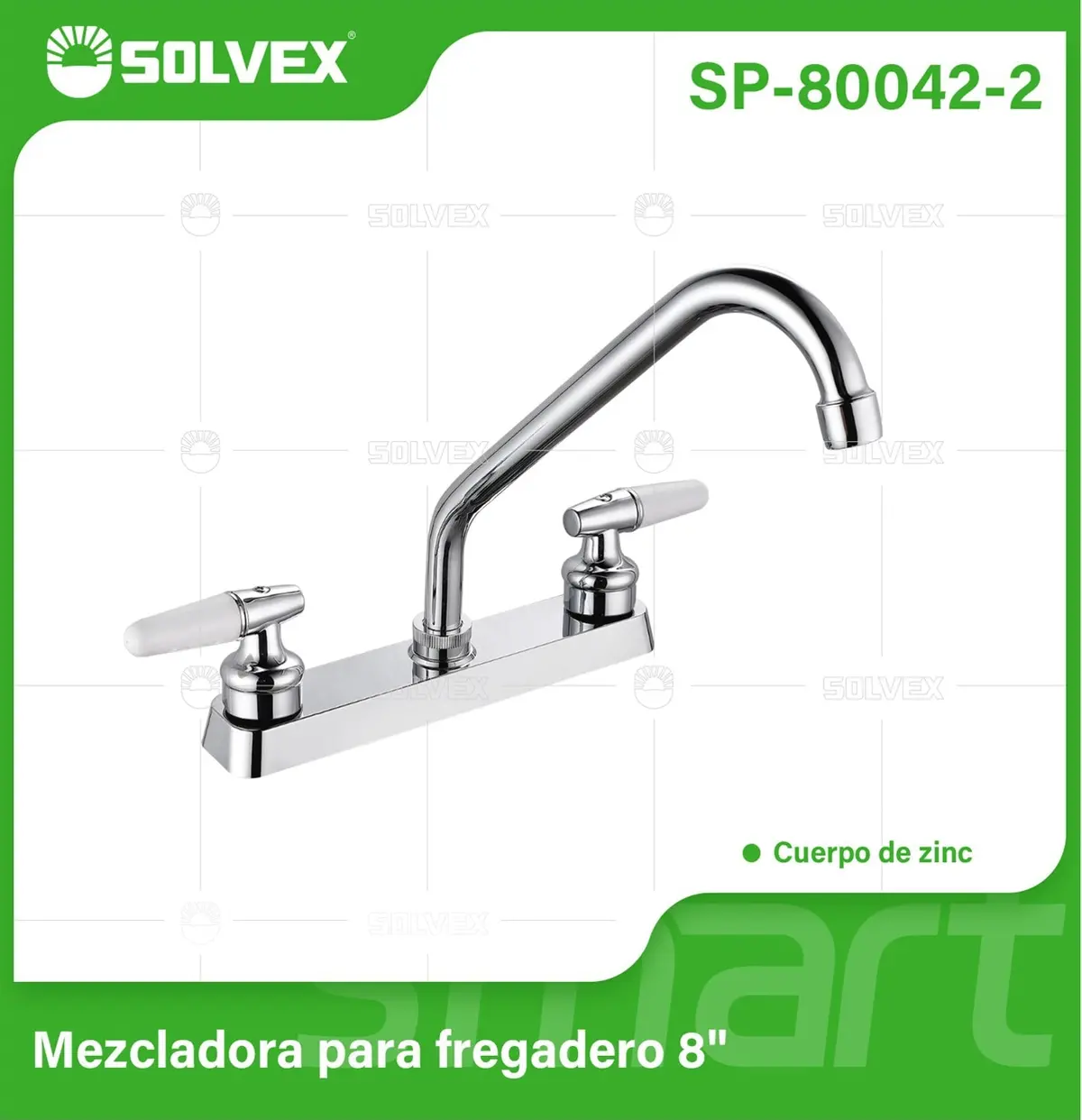 Grifo Para Fregador 8". Llave Pluma Mezcladora Fría/Caliente Con Tubo Inox 400 Mm Y Acabado Cromado Brillante. 1
