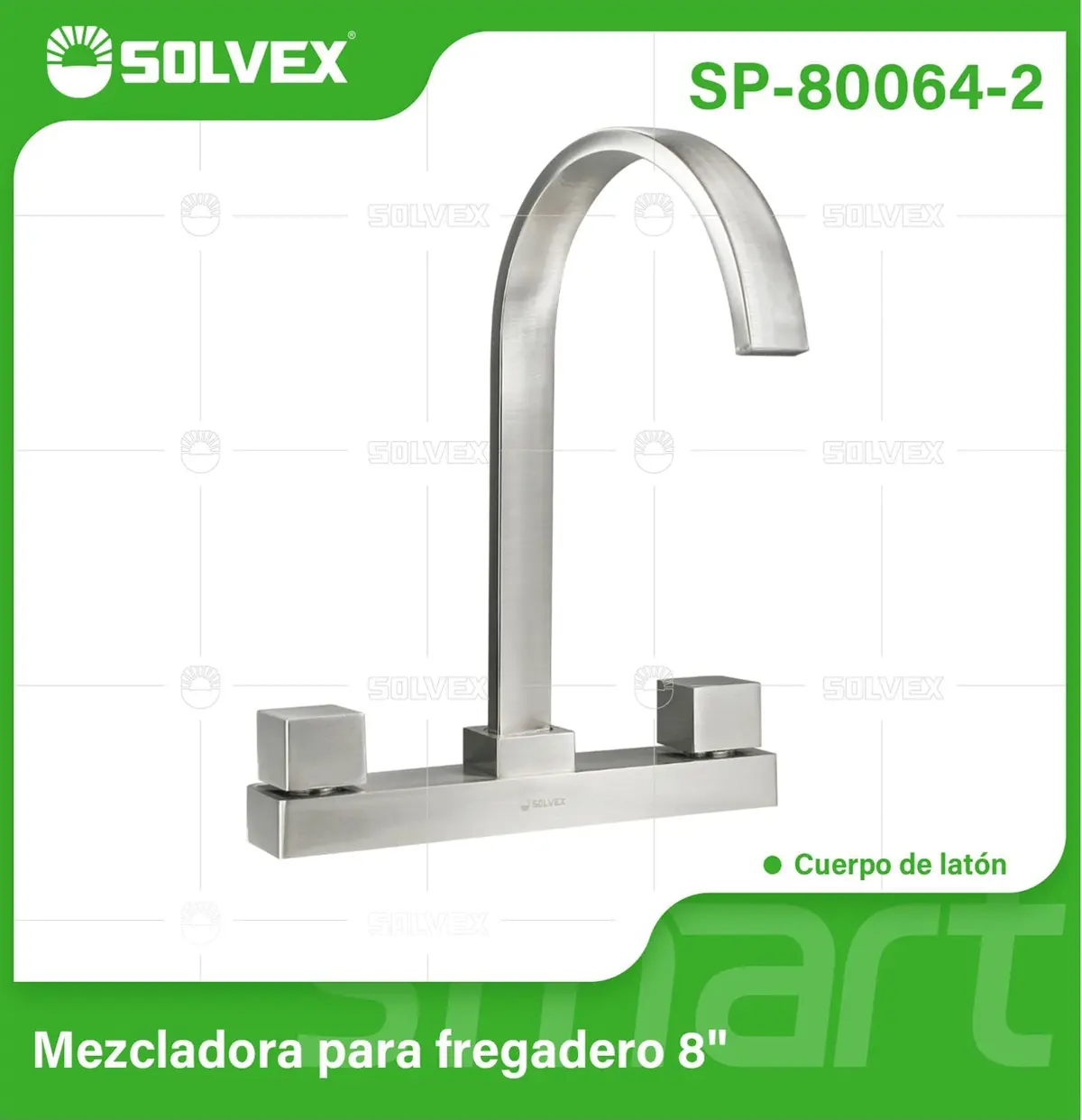 Grifo Para Fregador 8" Con Pluma Alta Acabado Satinado De Latón Y Acero Inoxidable. 1