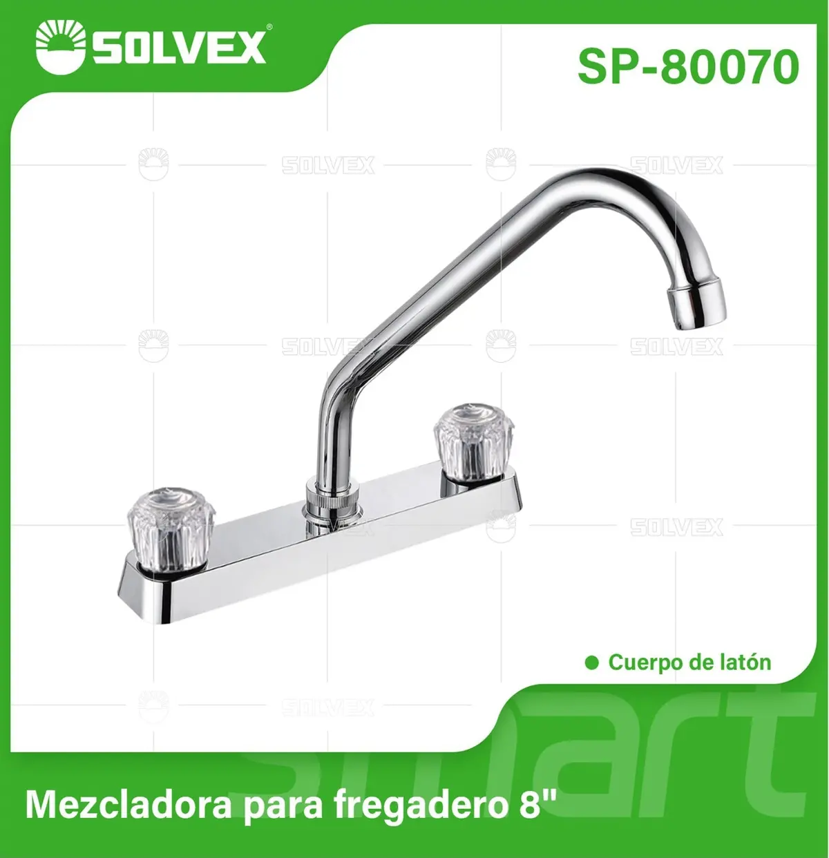 Grifo Para Fregador 8" Con Pluma Giratoria De Latón Cromado Brillante Y Asas Acrílicas Duraderas. 1