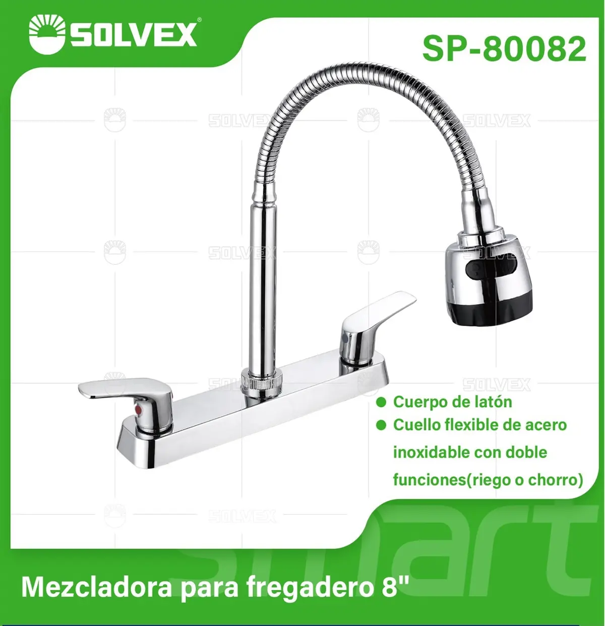 Llave Para Fregador De Cocina 8'' Flexible De Latón Cromado. Grifo Con Pluma De Acero Inoxidable Y Doble Función. 1