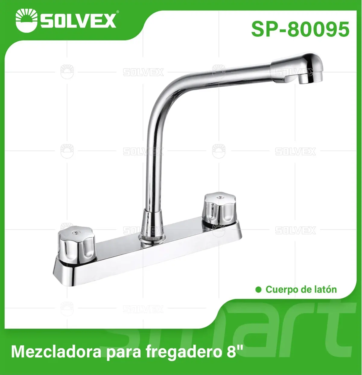 Llave Para Fregador De Cocina 8" Latón Cromado. Grifo De Giro Completo Con Pluma Alta Y Manijas De Zinc. 1
