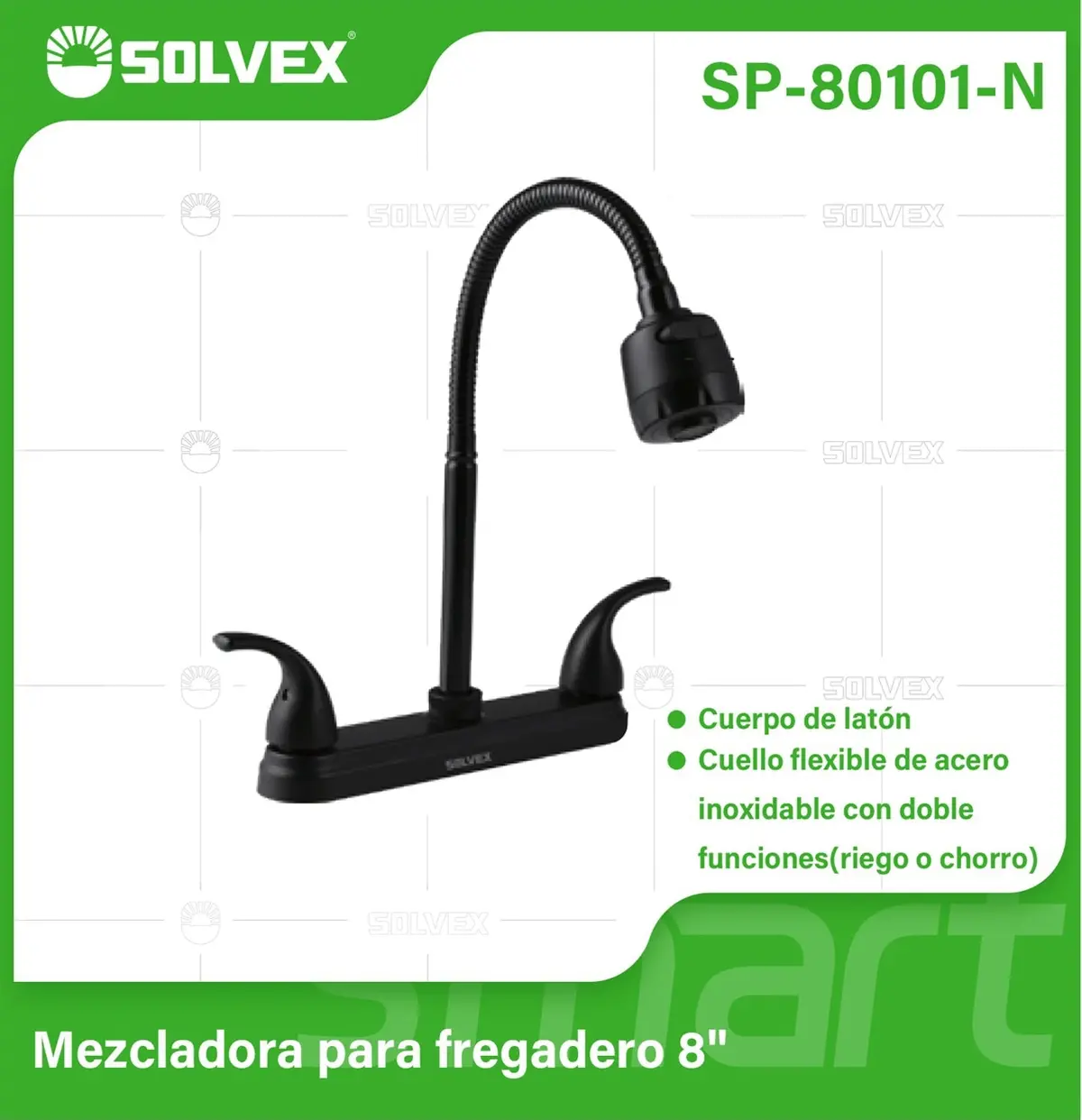 Llave Para Fregador De Cocina 8" Latón Negro. Grifo Flexible Con Pluma De Acero Inoxidable Y Doble Función. 1
