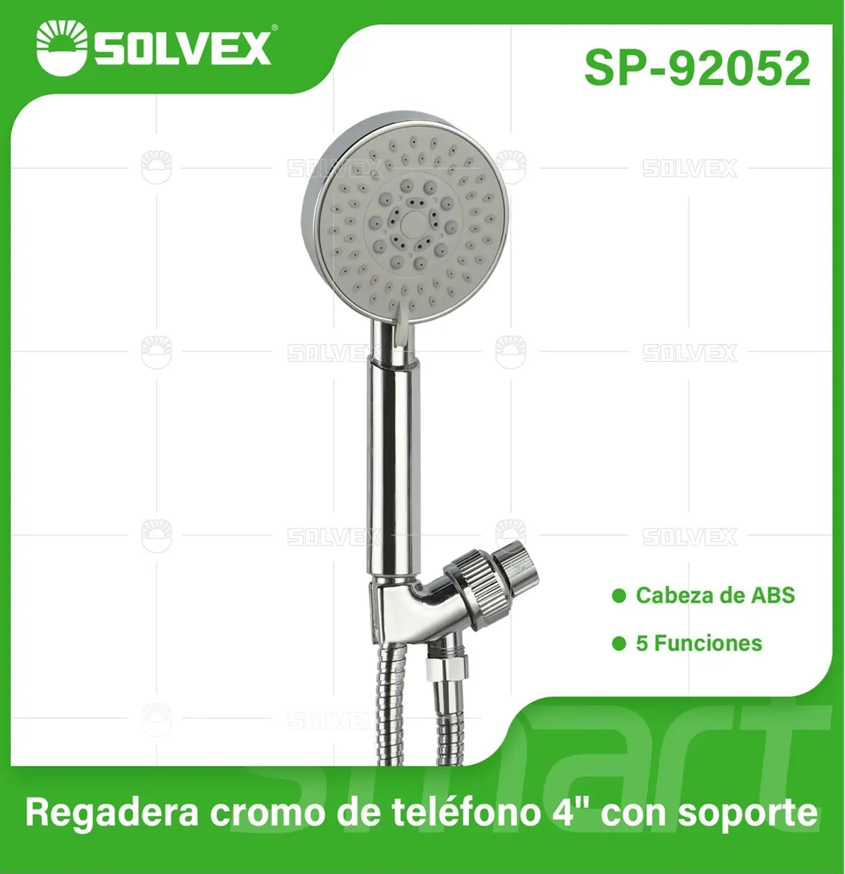 Ducha De Mano Tipo Teléfono De 4” Con 5 Funciones. Soporte Ajustable Y Acabado Cromado Brillante. 1
