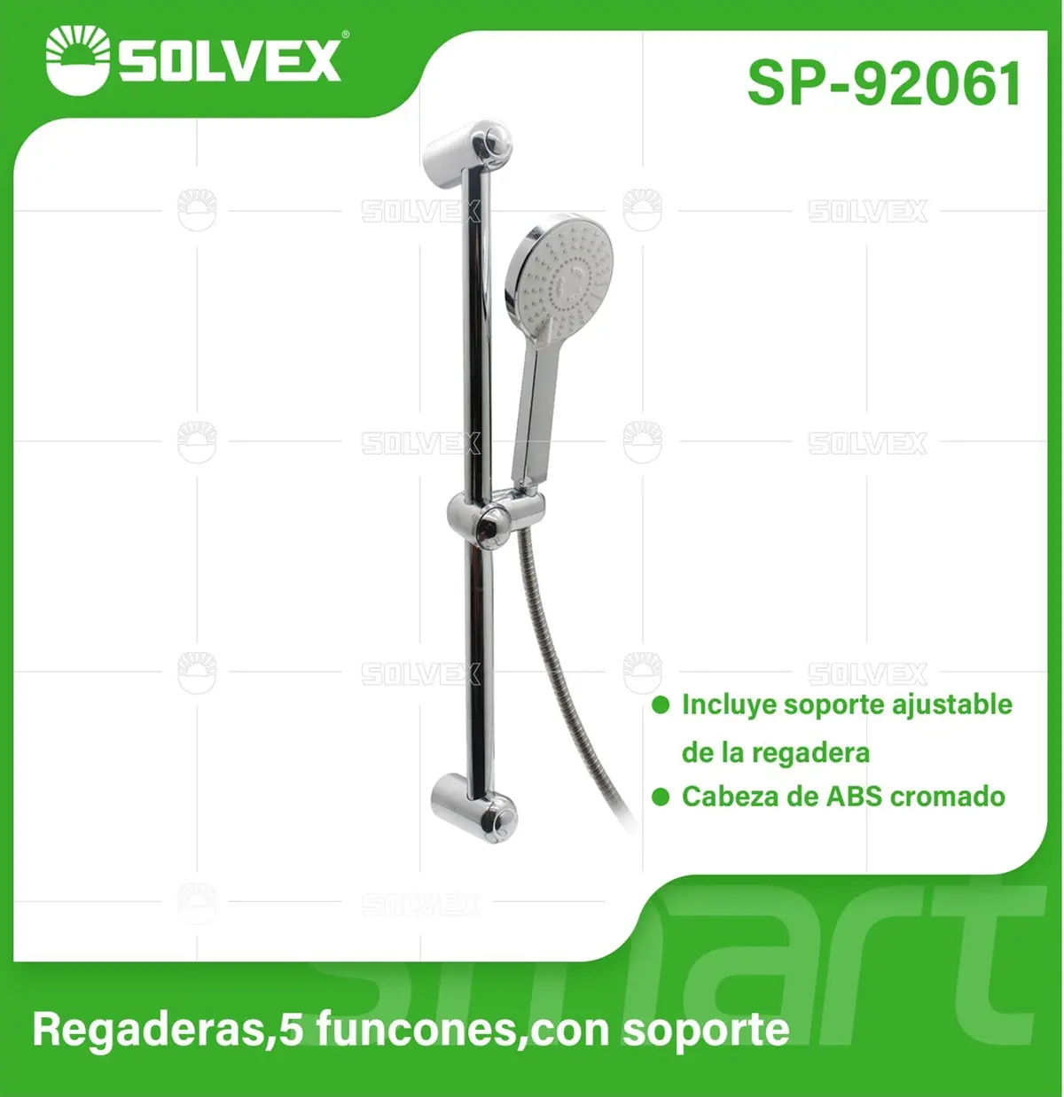 Ducha Tipo Teléfono De 5 Funciones. Regadera De Manocon Soporte Ajustable Y Manguera De 1.5M. Cabezal Abs Cromado. 1