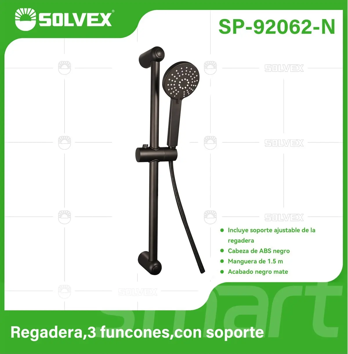 Regadera De Mano. Ducha Tipo Teléfono Con 3 Funciones Y Soporte Ajustable. Diseño Moderno Con Acabado Negro Mate. 1