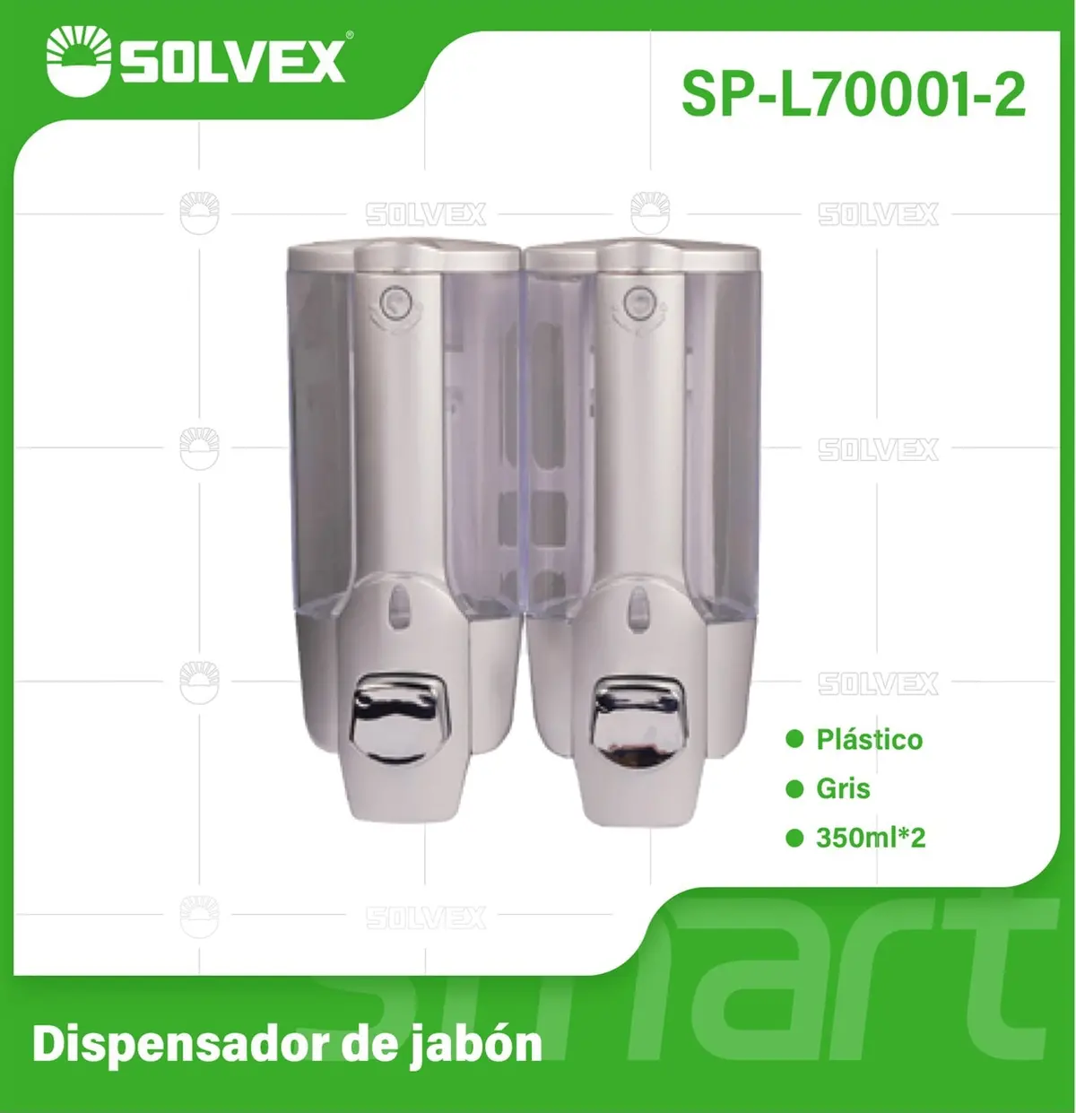 Dispensador De Jabón Líquido Doble 2X350ml Gris De Pared. Plástico Resistente Para Baño, Cocina, Shampoo Y Gel Antibacterial. 1