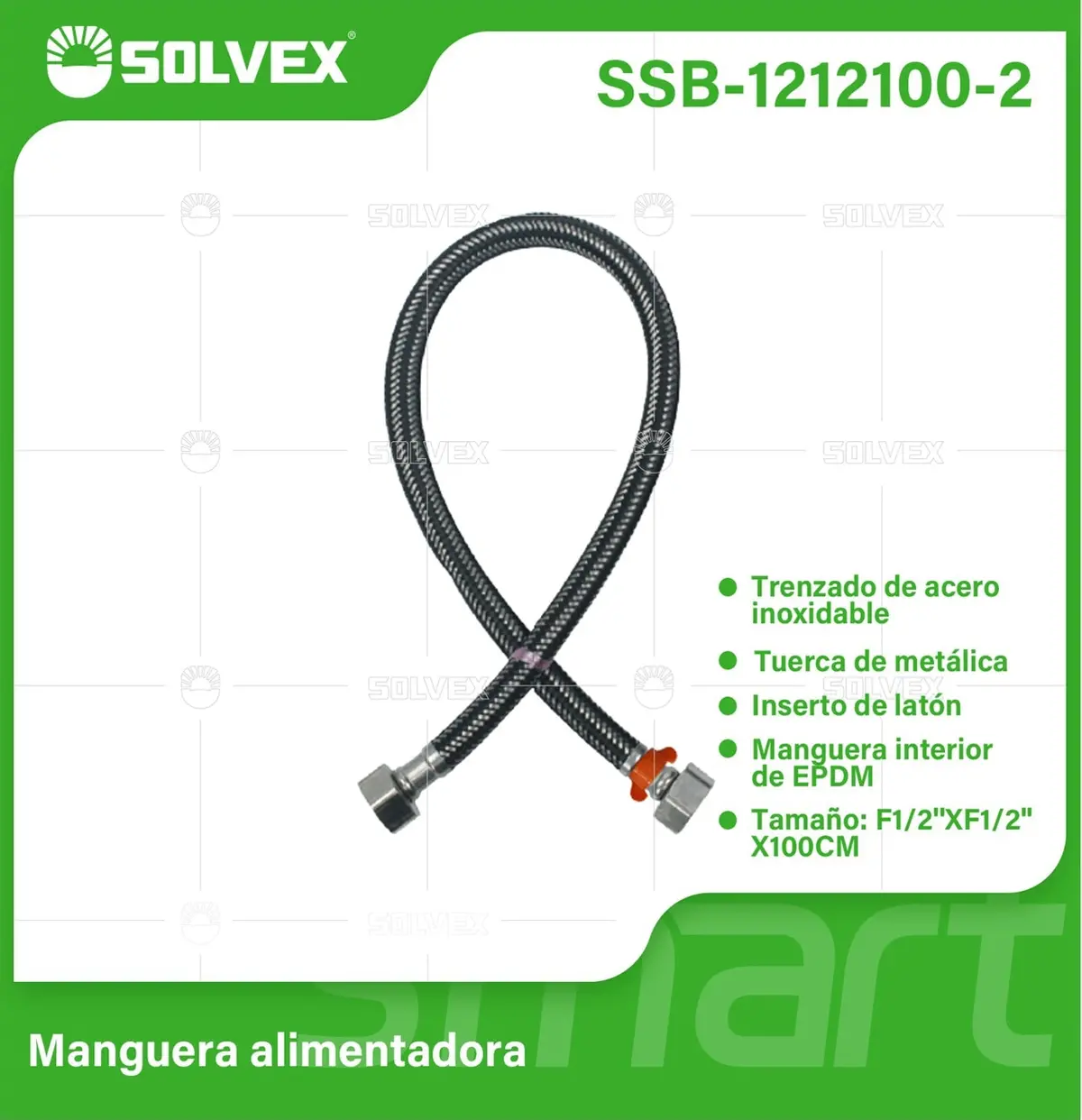 Tubo De Abasto Manguera Flexible 100Cm. Acero Inoxidable Trenzado Con Tuercas Metálicas H1/2'' X H1/2''. 1