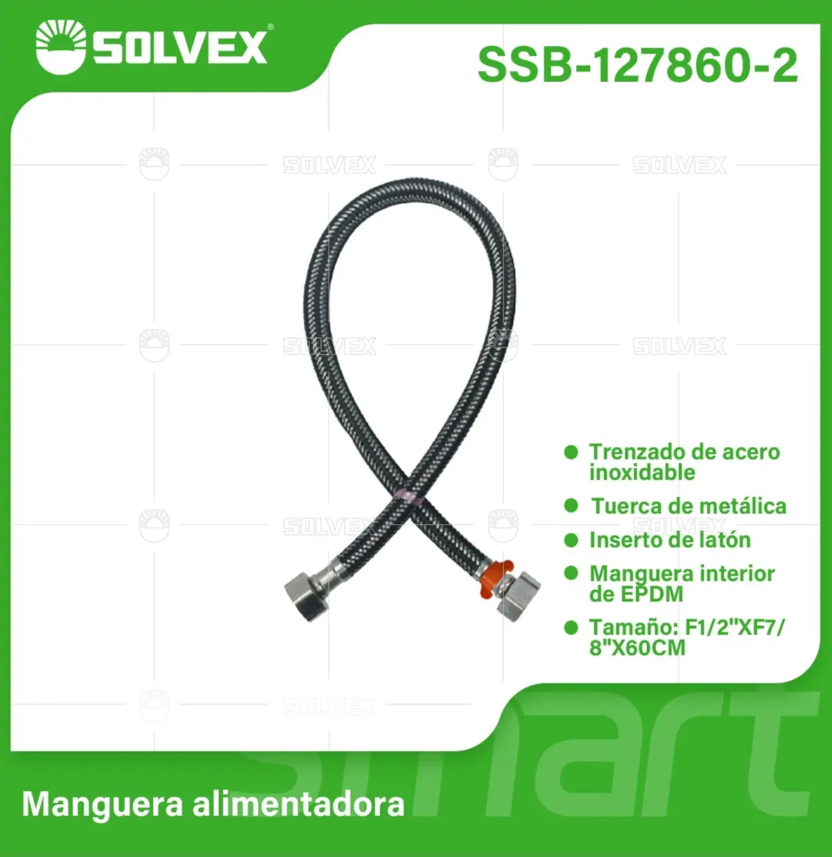 Tubo De Abasto Manguera Flexible 60Cm. Acero Inoxidable Trenzado Con Tuercas Metálicas H1/2'' X H7/8''. 1
