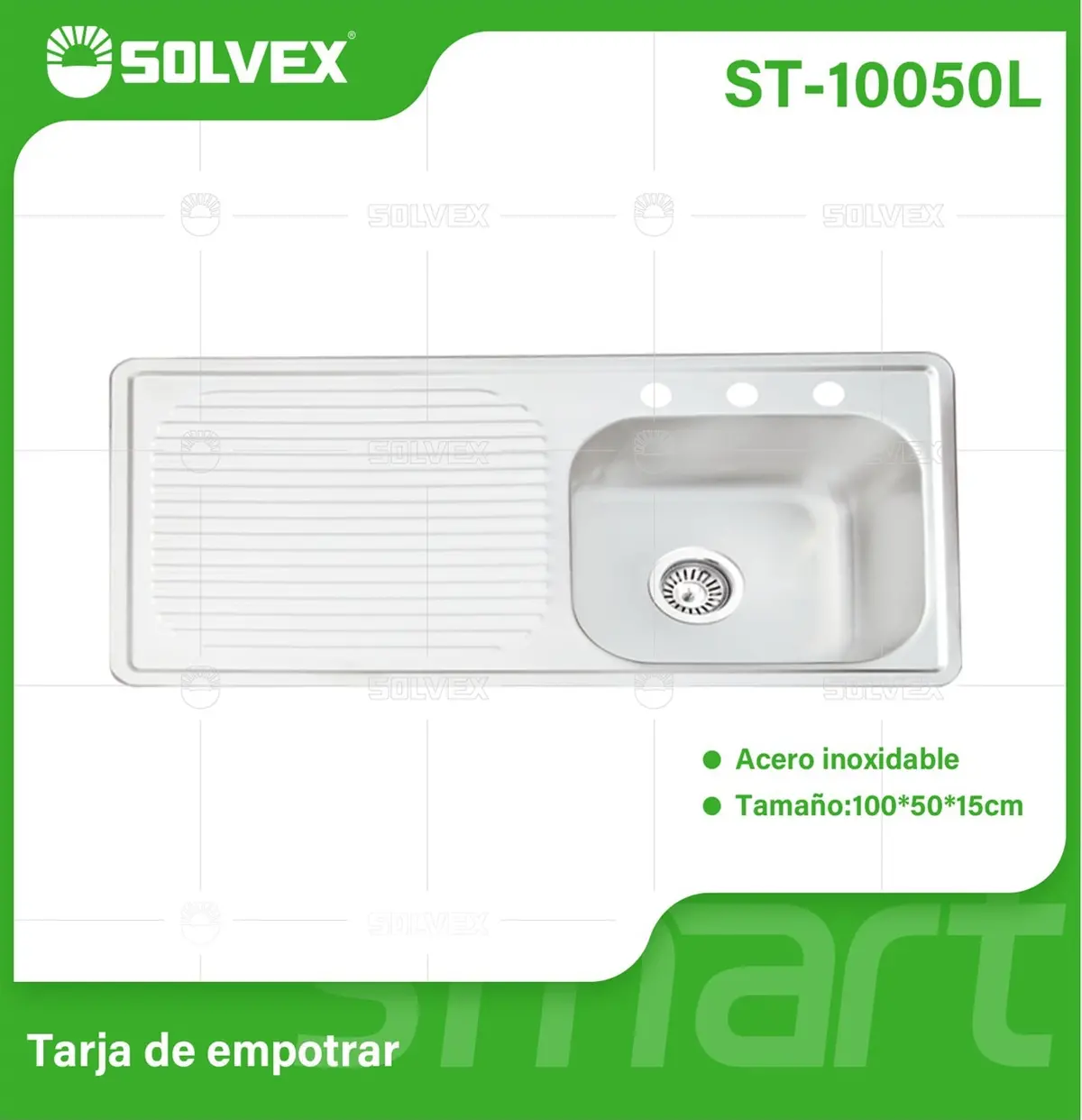 Fregador De Cocina Empotrable 100X50x15cm. Acero Inoxidable Con Tina Y Escurridor. Superficie Cepillada. 1