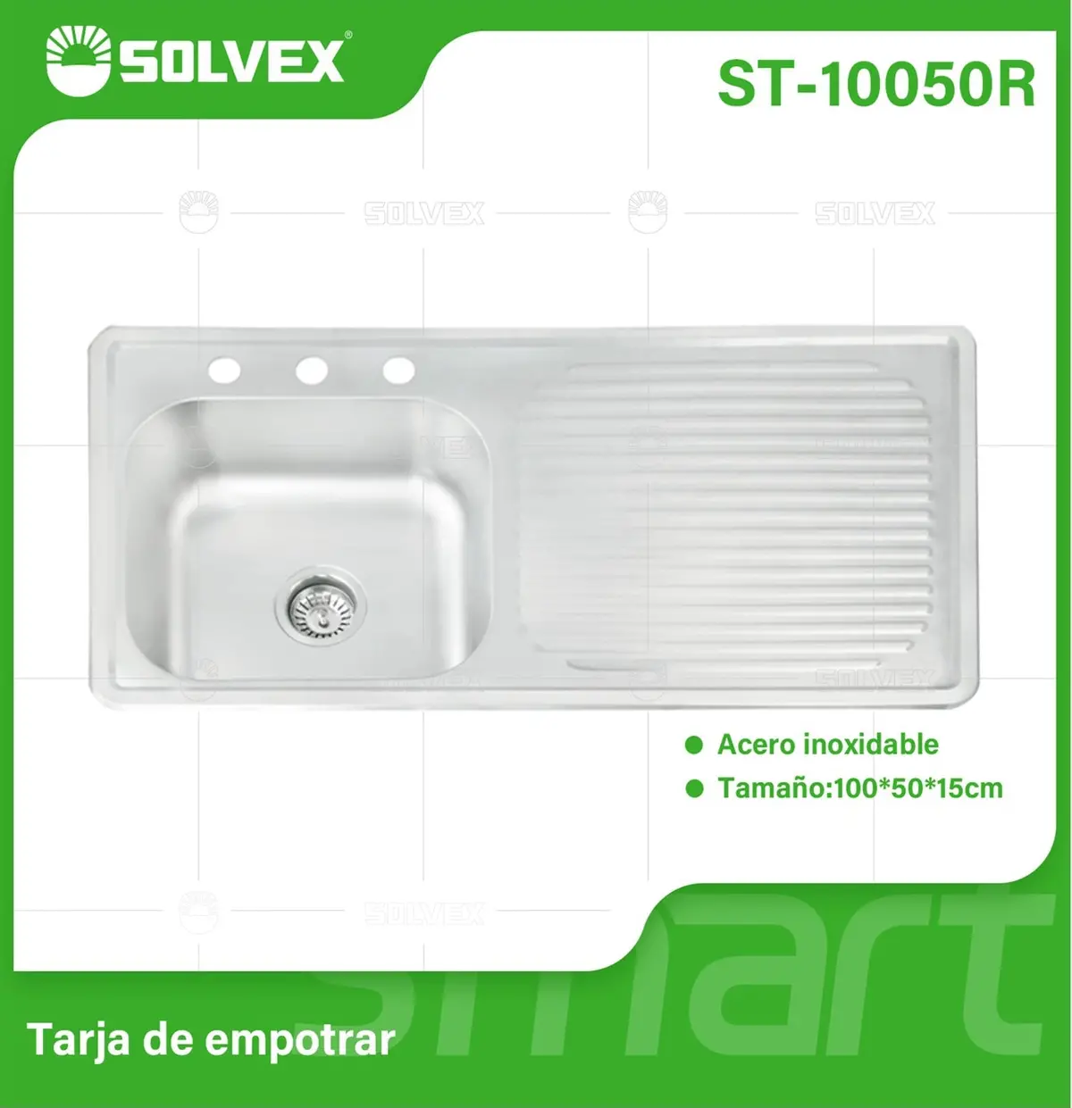 Fregador De Cocina Empotrable 100X50x15cm. Acero Inoxidable Con Tina Izquierda. Escurridor Superficie Cepillada. 1