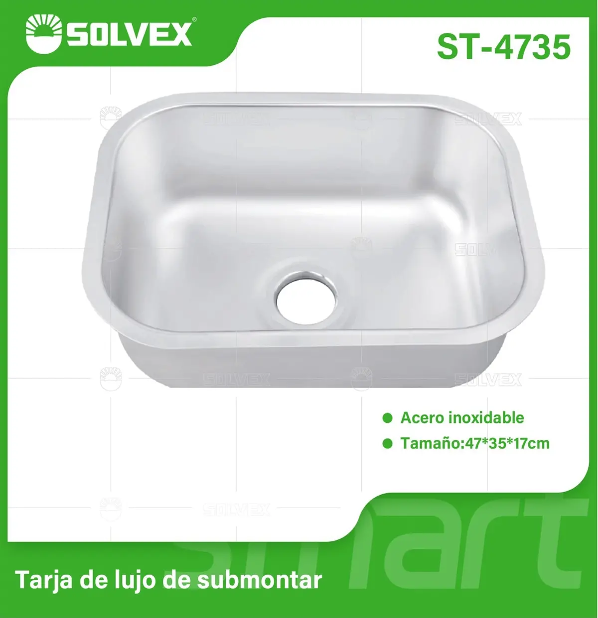 Fregador De Cocina Submontar 47X35x17cm. Acero Inoxidable. Superficie Cepillada. 1