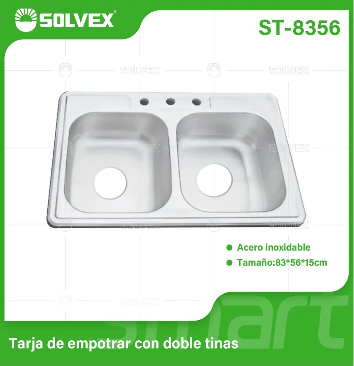 Fregador De Cocina Doble Tina 83X56x15cm. Acero Inoxidable Con 3 Orificios Para Grifo. Superficie Cepillada. 1