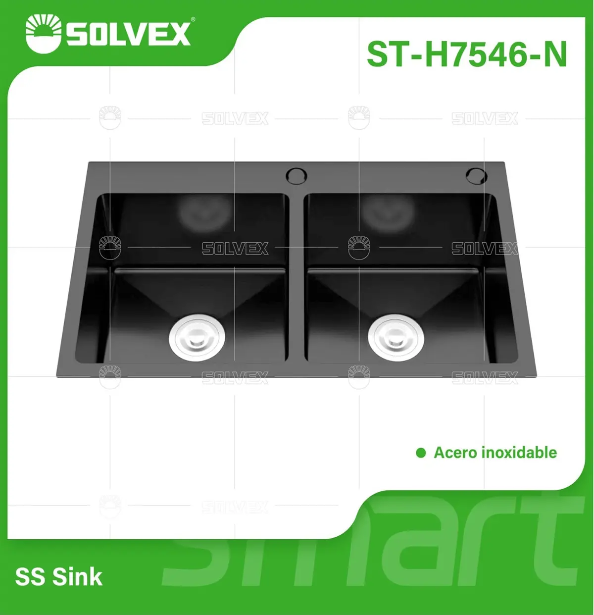 Fregador De Cocina Empotrable Con Doble Tina 75X46x22cm. Acero Inoxidable. Color Negro. 1
