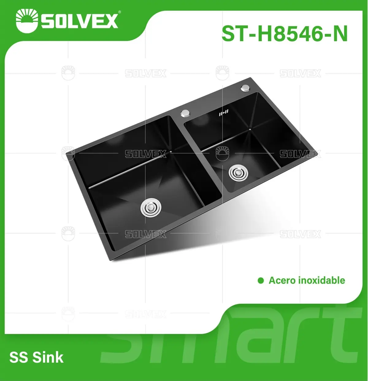 Fregador De Cocina Empotrable Con Doble Tina 85X46x22cm. Acero Inoxidable. Color Negro. 1