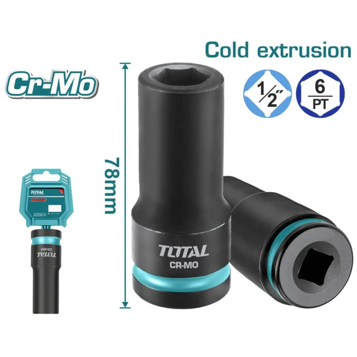 Dados Sockets De Impacto Profundo 1/2". Material Cr-Mo. Largo: 78Mm. 1
