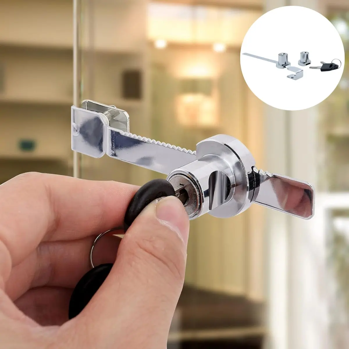 Cerradura Doble Para Puertas De Vidrio 2-8Mm. Seguro Antirrobo Con Llave Maestra Para Exhibidor, Vitrina O Congelador. 1