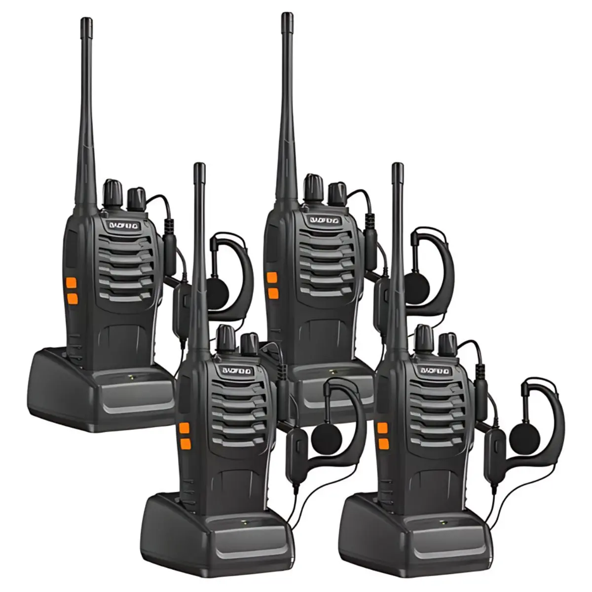 Radios Walkie Talkie De 2 Vías Y 16 Canales. Recargables Con Base De Carga. Color Negro (Pack De 4). 1