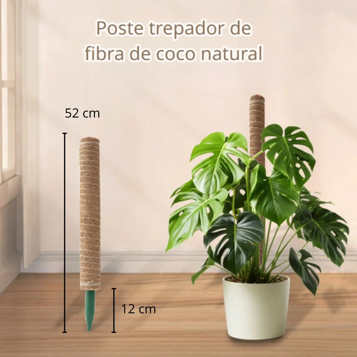 Poste De Fibra De Coco Natural 52Cm X 12 Cm Para Plantas Trepadoras (Unidad). Poste De Musgo. Ideal Para Enderezar Y Guiar Plantas. 1