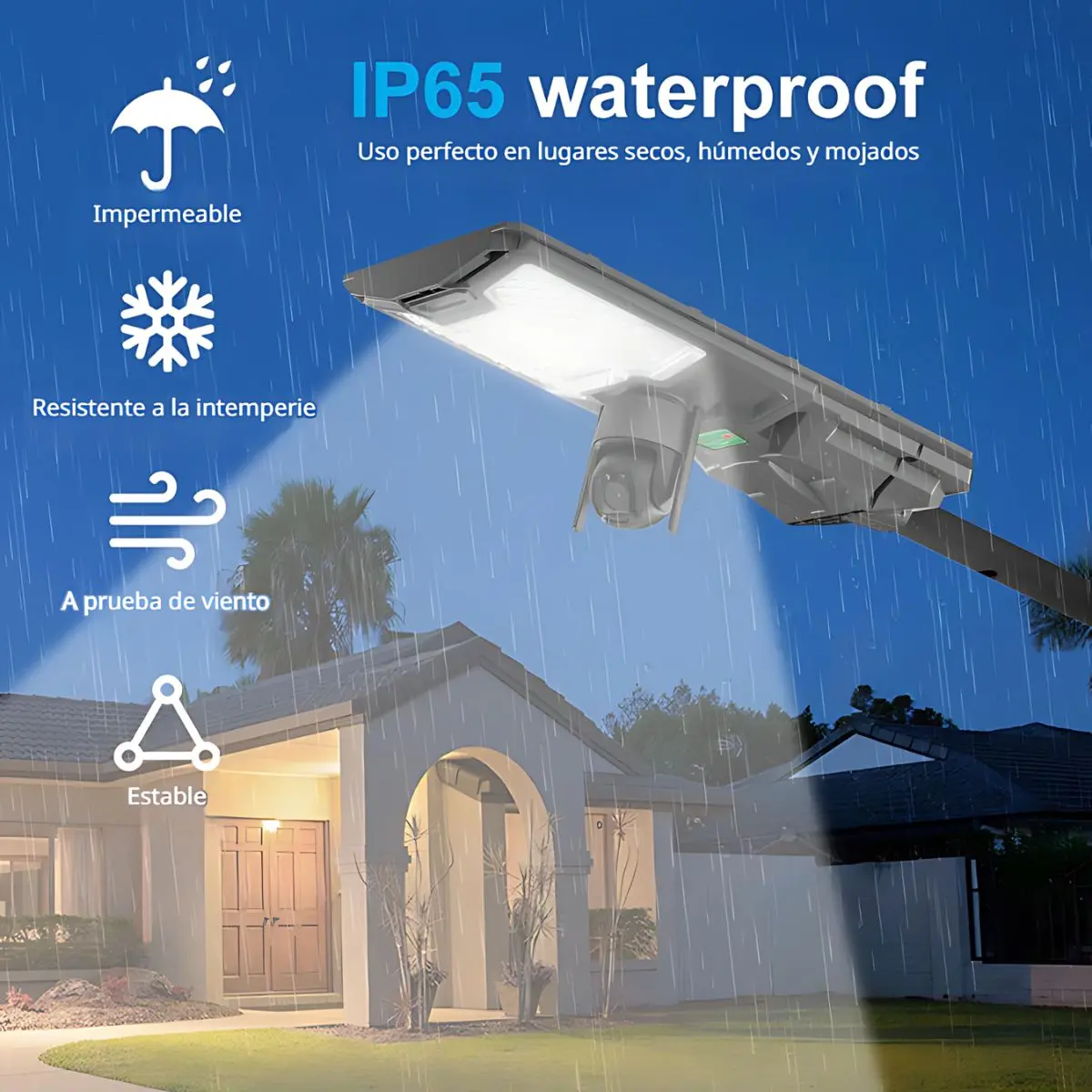 Lámpara Solar Led 300W De Exterior Con Cámara Wifi De Seguridad Ip65. Foco Con Panel Solar. Luz Blanca. 2