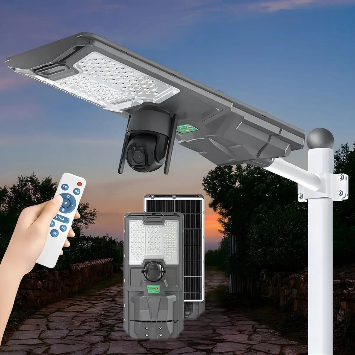 Lámpara Solar Led 500W De Exterior Con Cámara Wifi De Seguridad Ip65. Foco Con Panel Solar. Luz Blanca. 1