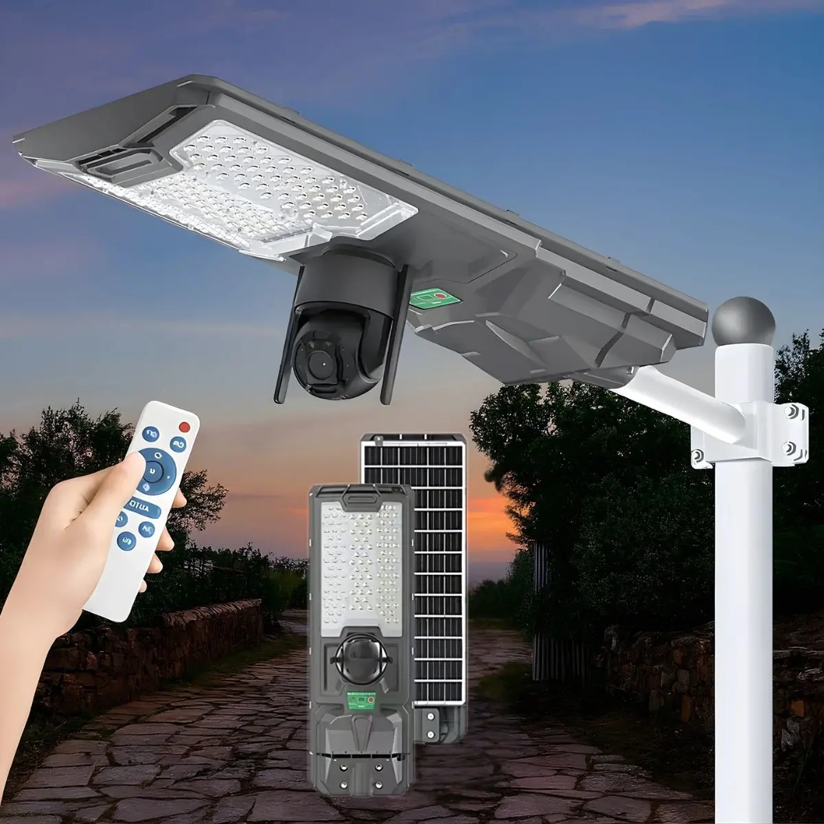 Lámpara Solar Led 300W De Exterior Con Cámara Wifi De Seguridad Ip65. Foco Con Panel Solar. Luz Blanca. 1