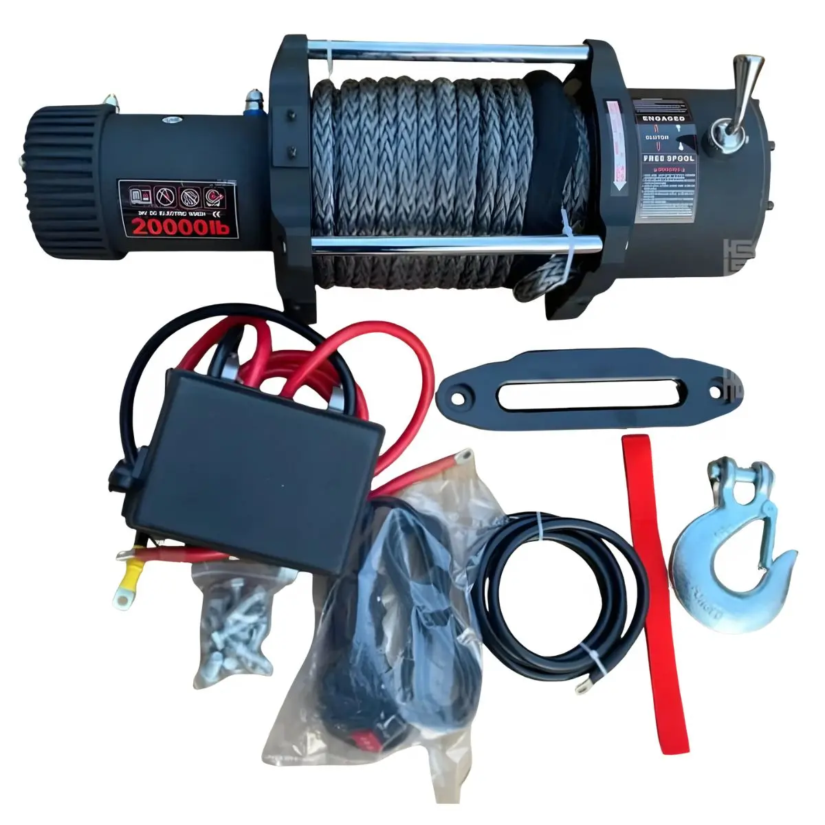 Winche Eléctrico 20,000 Lbs 12V. Tecle Con Cable Sintético. Malacate Para 4X4 Y Camiones Y Remolques. 1