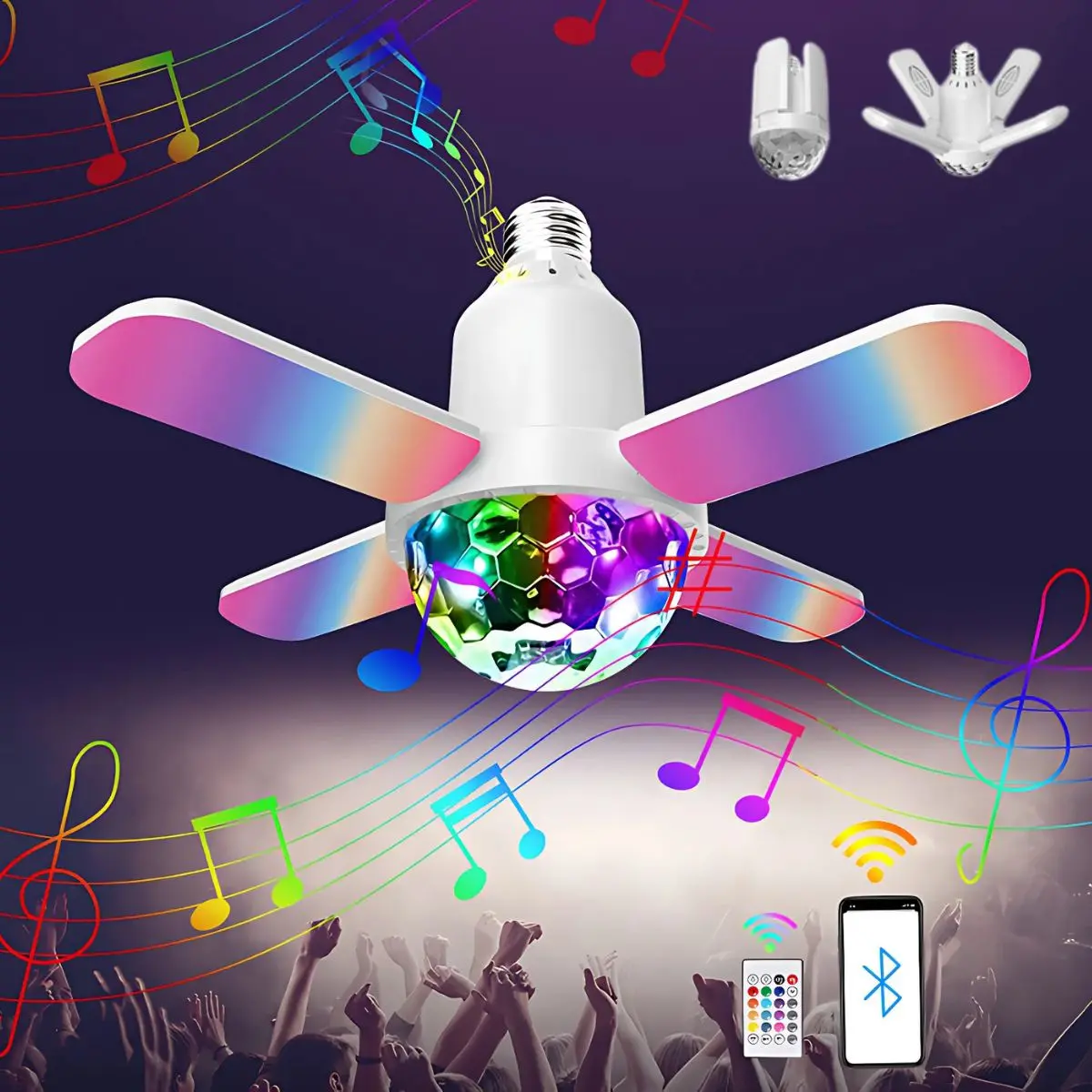 Foco Bombillo Led Con Bocina Integrada Bluetooth. Lámpara Rgb De Colores Con Control Remoto. Tipo Discoteca 1