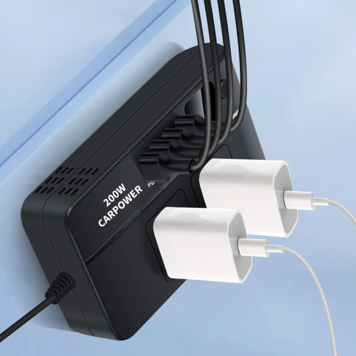 Inversor De Voltaje Corriente Para Auto 200W. Convierte 12V A 110V. Adaptador De Carro Con 2 Tomas Y 4 Puertos Usb. 2