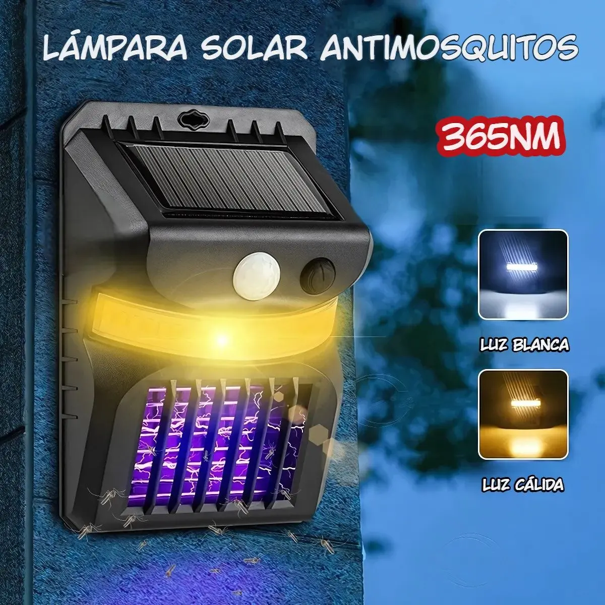 Lámpara Solar Antimosquitos De 26 Led Con Sensor De Movimiento. Luz Blanca Y Cálida. Trampa Mata Insectos Con Panel Solar. 1