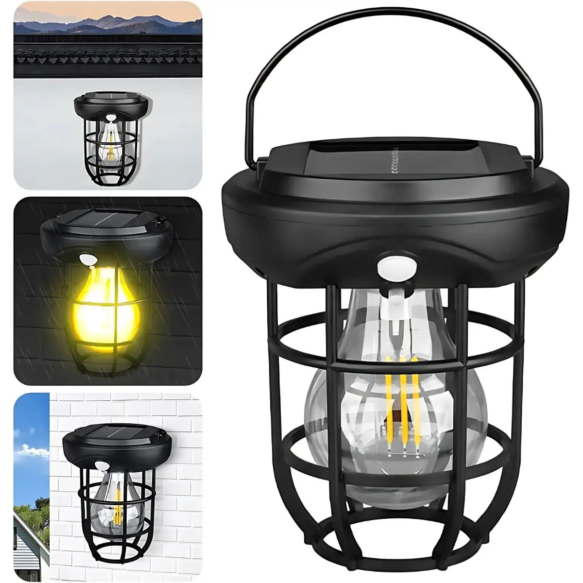 Lámpara Solar Led Portátil Con Sensor De Movimiento. Foco Luz Para Exterior Con Asa De Colgar Y Panel Solar. 1