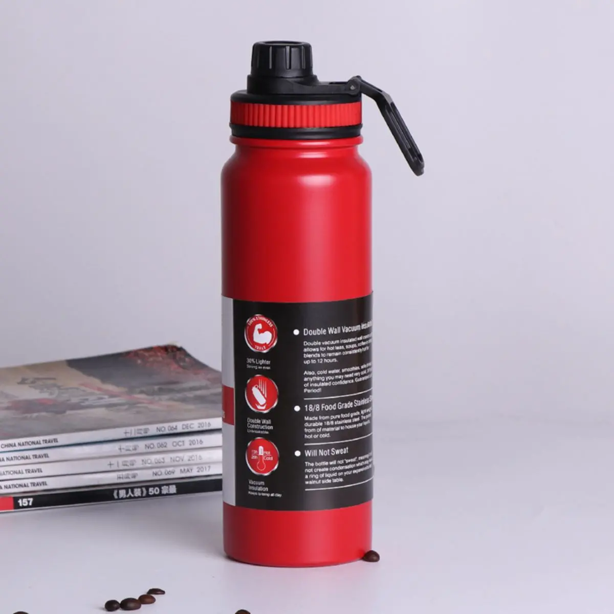 Botella De Agua Térmica 1000Ml De Acero Inoxidable. Termo De Doble Pared Para Agua, Café O Té. Color Rojo. 1