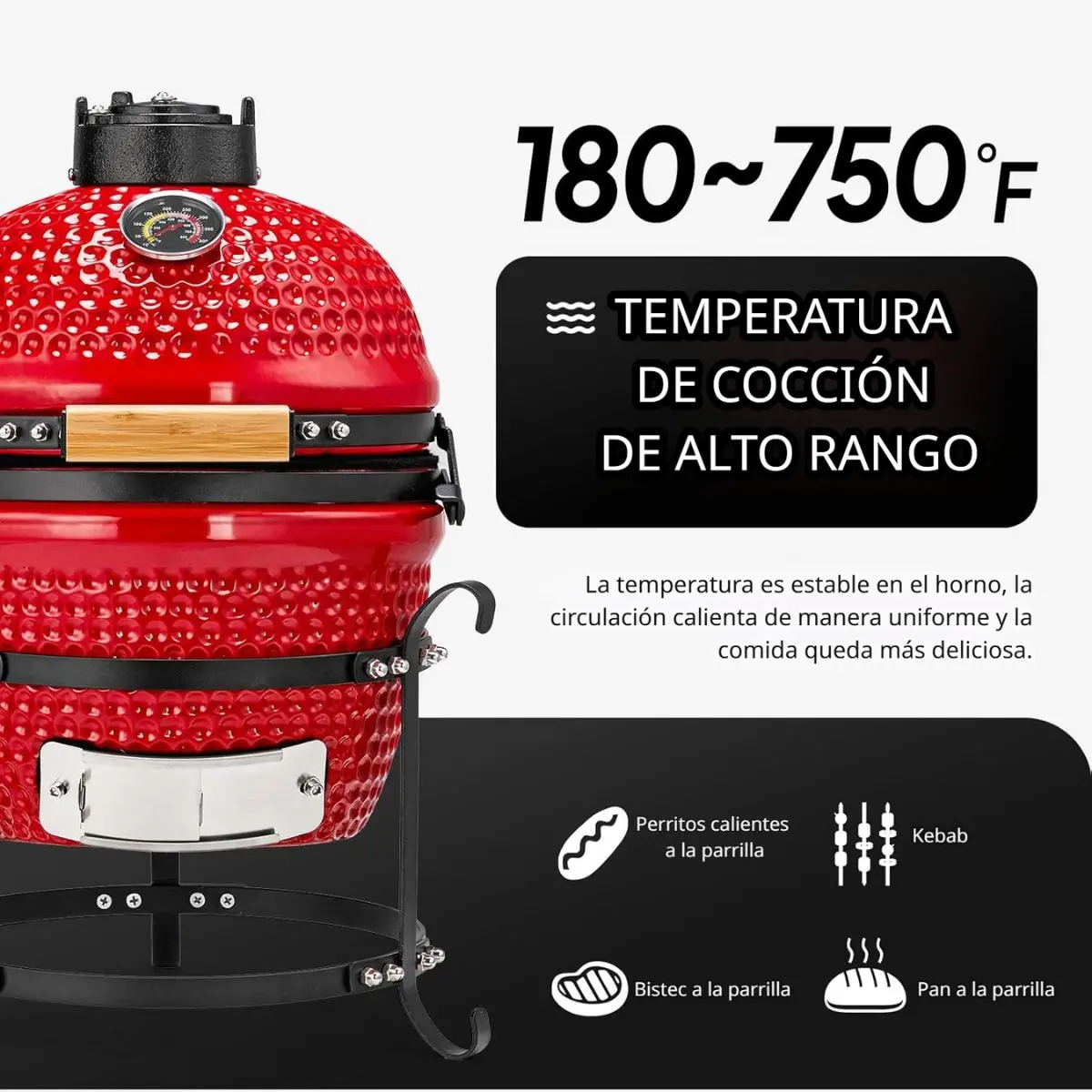 Barbacoa Kamado A Carbón . Parrilla De Cerámica Portátil 13 Pulgadas: Asador, Horno Y Ahumador. Bbq Color Rojo. 2