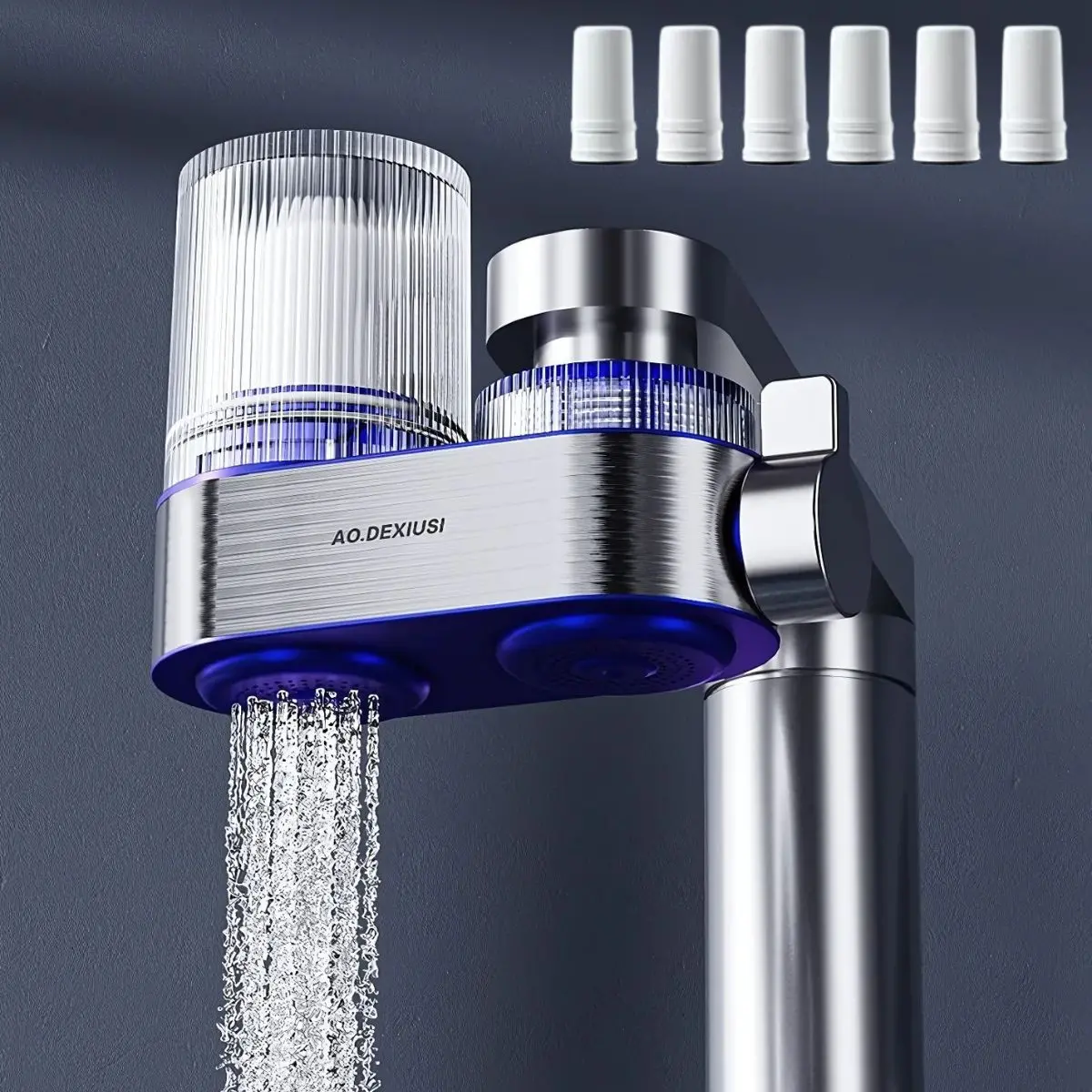Purificador De Agua Para Grifo Filtro De Agua Para Llave De Cocina. (Incluye 6 Repuestos). Fácil Instalación Y Doble Salida. 1