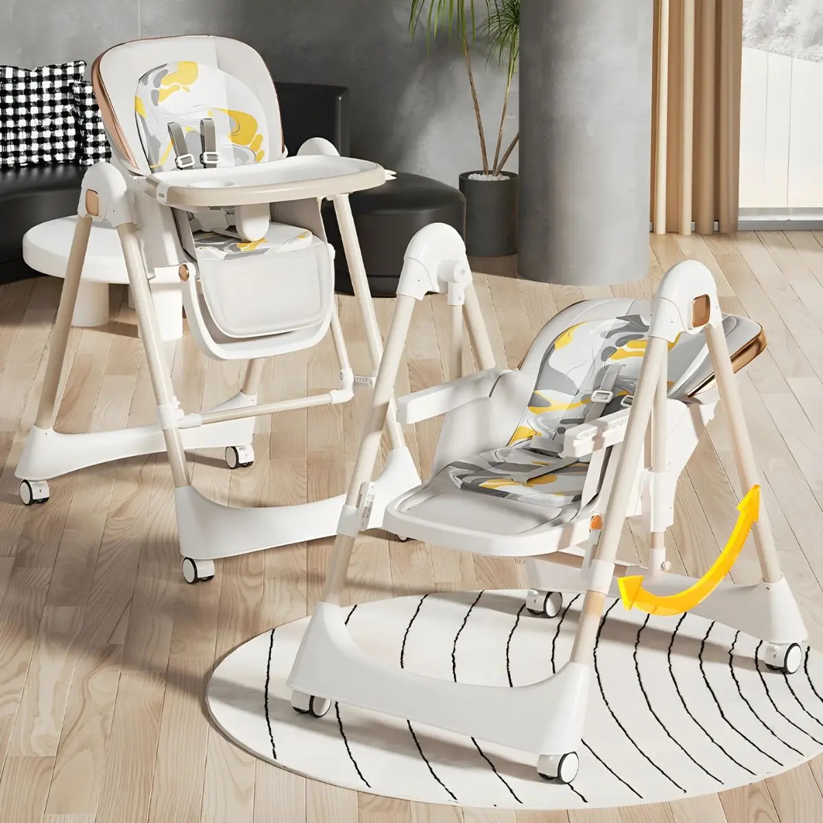 Silla De Comer Para Bebes Y Niños. Silla Alta Multifuncional: Mecedora Y Comedor Portátil. Respaldo Ajustable Y Bandeja Desmontable. 1