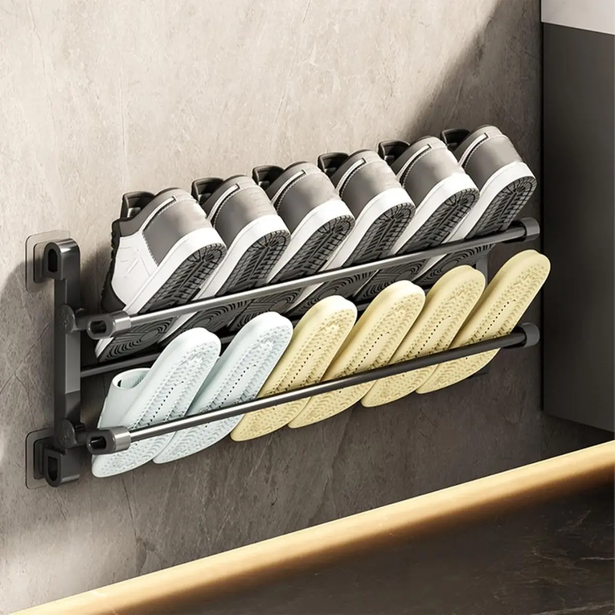 Zapatera De Pared Plegable 65X29cm. Organizador De Zapatos De 2 Niveles. Estante De Almacenaje Para Hogar. 1