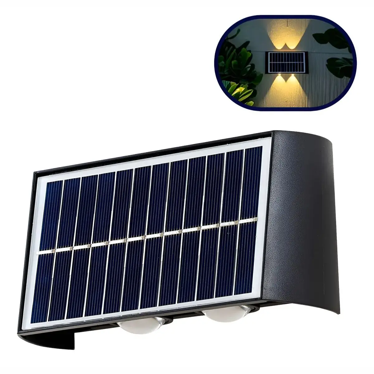 Lámpara Solar De Pared Con 4 Led. Luz Cálida Decorativa Para Exterior. Foco Con Panel Solar. 1