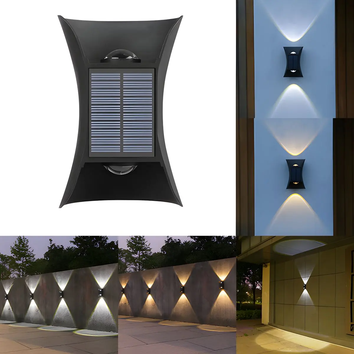 Lámpara Solar De Pared Led. Luz Blanca Y Cálida Decorativa Para Exterior. Foco Con Panel Solar. 1
