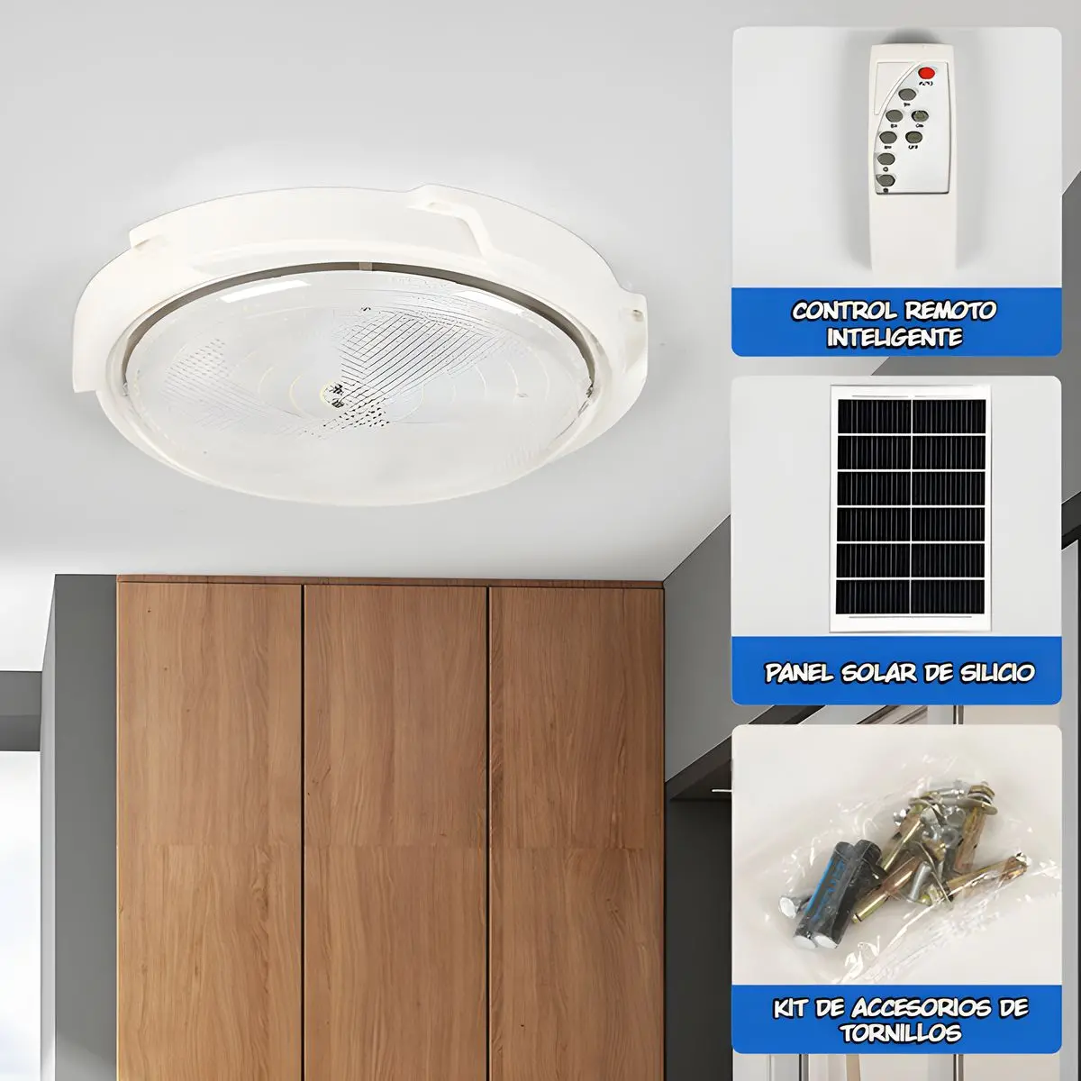 Lámpara Solar Led De Techo 200W Con Panel De Silicio Y Control Remoto. Luz Blanca Fría Para Interiores Y Exteriores Con Panel Solar. 2