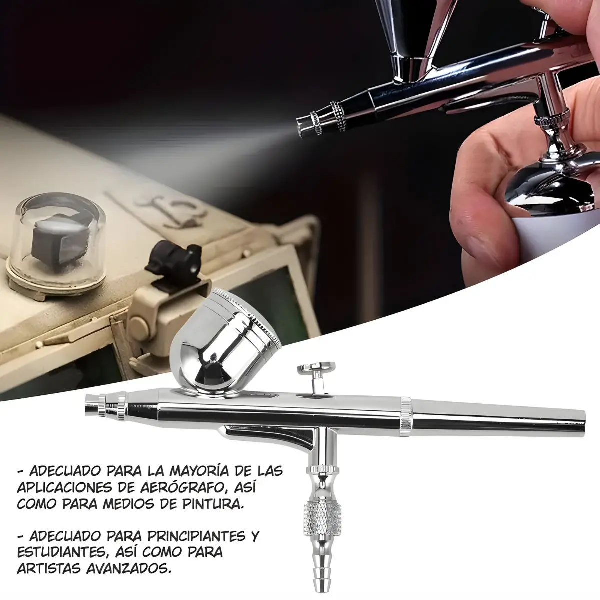 Aerógrafo Profesional Cromado Con 3 Boquillas 0.2, 0.3 Y 0.5Mm Y Vasos Intercambiables Para Pintura 2